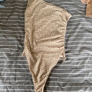 Beige Polka Dot one shoulder bodysuit